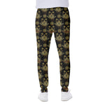 Black And Gold Lotus Flower Print Scuba Joggers
