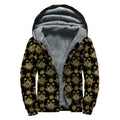 Black And Gold Lotus Flower Print Sherpa Lined Zip Up Hoodie