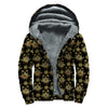 Black And Gold Lotus Flower Print Sherpa Lined Zip Up Hoodie