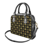 Black And Gold Lotus Flower Print Shoulder Handbag