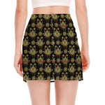Black And Gold Lotus Flower Print Side Slit Mini Skirt