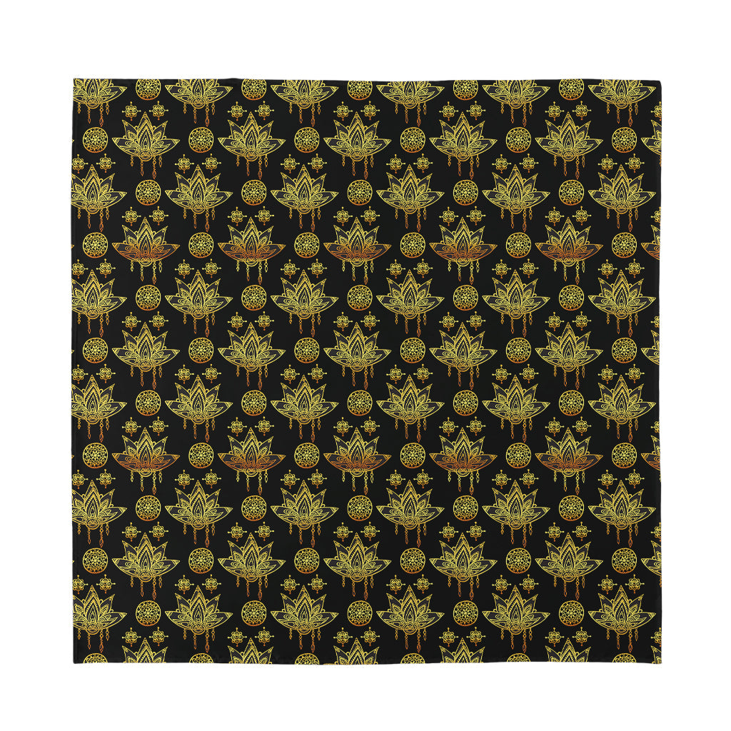 Black And Gold Lotus Flower Print Silk Bandana