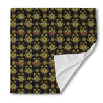 Black And Gold Lotus Flower Print Silk Bandana