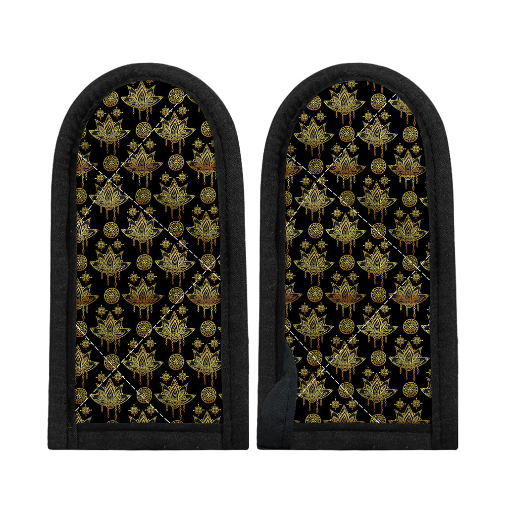 Black And Gold Lotus Flower Print Skillet Handle Cover