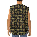 Black And Gold Lotus Flower Print Sleeveless Baseball Jersey
