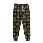 Black And Gold Lotus Flower Print Sweatpants