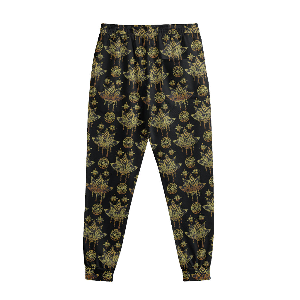 Black And Gold Lotus Flower Print Sweatpants