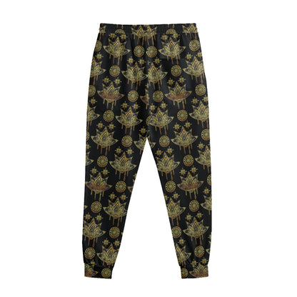 Black And Gold Lotus Flower Print Sweatpants