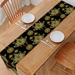 Black And Gold Lotus Flower Print Table Runner