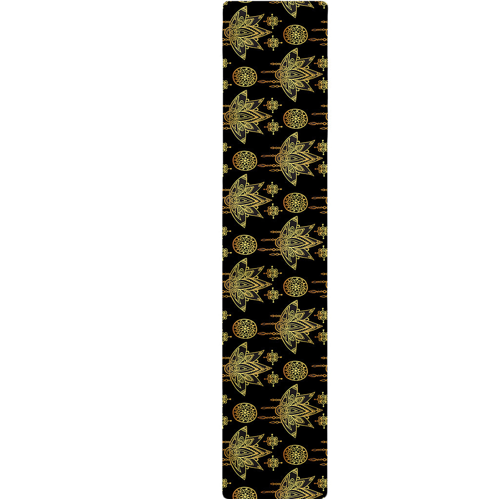 Black And Gold Lotus Flower Print Table Runner