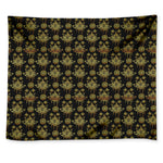 Black And Gold Lotus Flower Print Tapestry