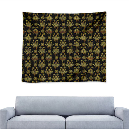 Black And Gold Lotus Flower Print Tapestry