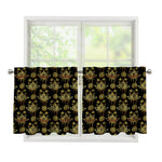 Black And Gold Lotus Flower Print Tier Curtains