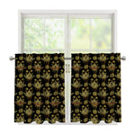 Black And Gold Lotus Flower Print Tier Curtains