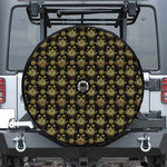 Black And Gold Lotus Flower Print Tire Cover With Camera Hole