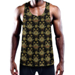 Black And Gold Lotus Flower Print Training Tank Top
