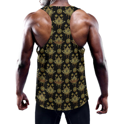 Black And Gold Lotus Flower Print Training Tank Top