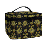 Black And Gold Lotus Flower Print Travel Makeup Bag
