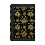 Black And Gold Lotus Flower Print Trifold Wallet