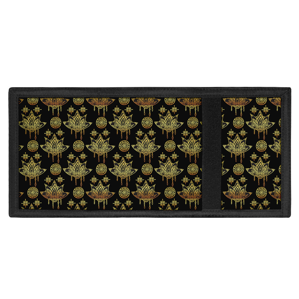 Black And Gold Lotus Flower Print Trifold Wallet