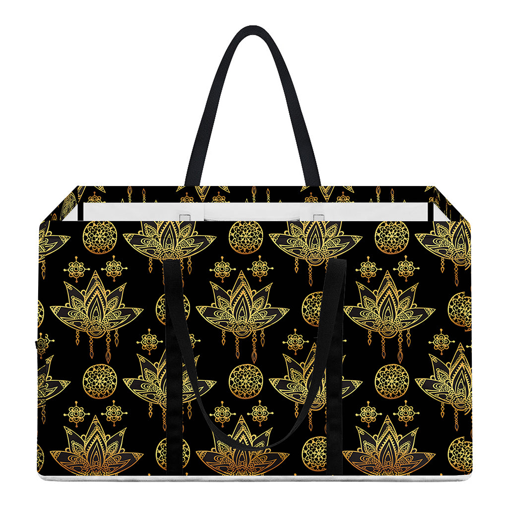 Black And Gold Lotus Flower Print Utility Tote Bag