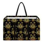 Black And Gold Lotus Flower Print Utility Tote Bag