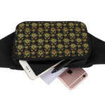 Black And Gold Lotus Flower Print Waist Bag