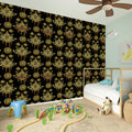 Black And Gold Lotus Flower Print Wall Sticker