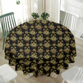 Black And Gold Lotus Flower Print Waterproof Round Tablecloth
