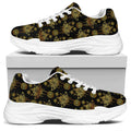 Black And Gold Lotus Flower Print White Chunky Shoes