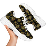 Black And Gold Lotus Flower Print White Chunky Shoes