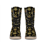 Black And Gold Lotus Flower Print Winter Boots