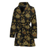 Black And Gold Lotus Flower Print Women's Bathrobe