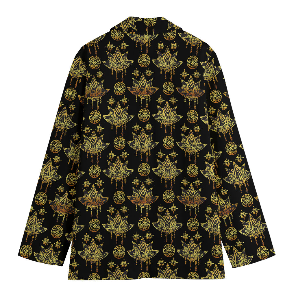 Black And Gold Lotus Flower Print Women's Blazer
