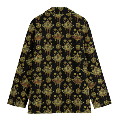 Black And Gold Lotus Flower Print Women's Blazer
