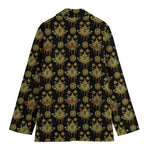 Black And Gold Lotus Flower Print Women's Blazer
