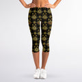 Black And Gold Lotus Flower Print Women's Capri Leggings