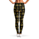 Black And Gold Lotus Flower Print Women's Leggings