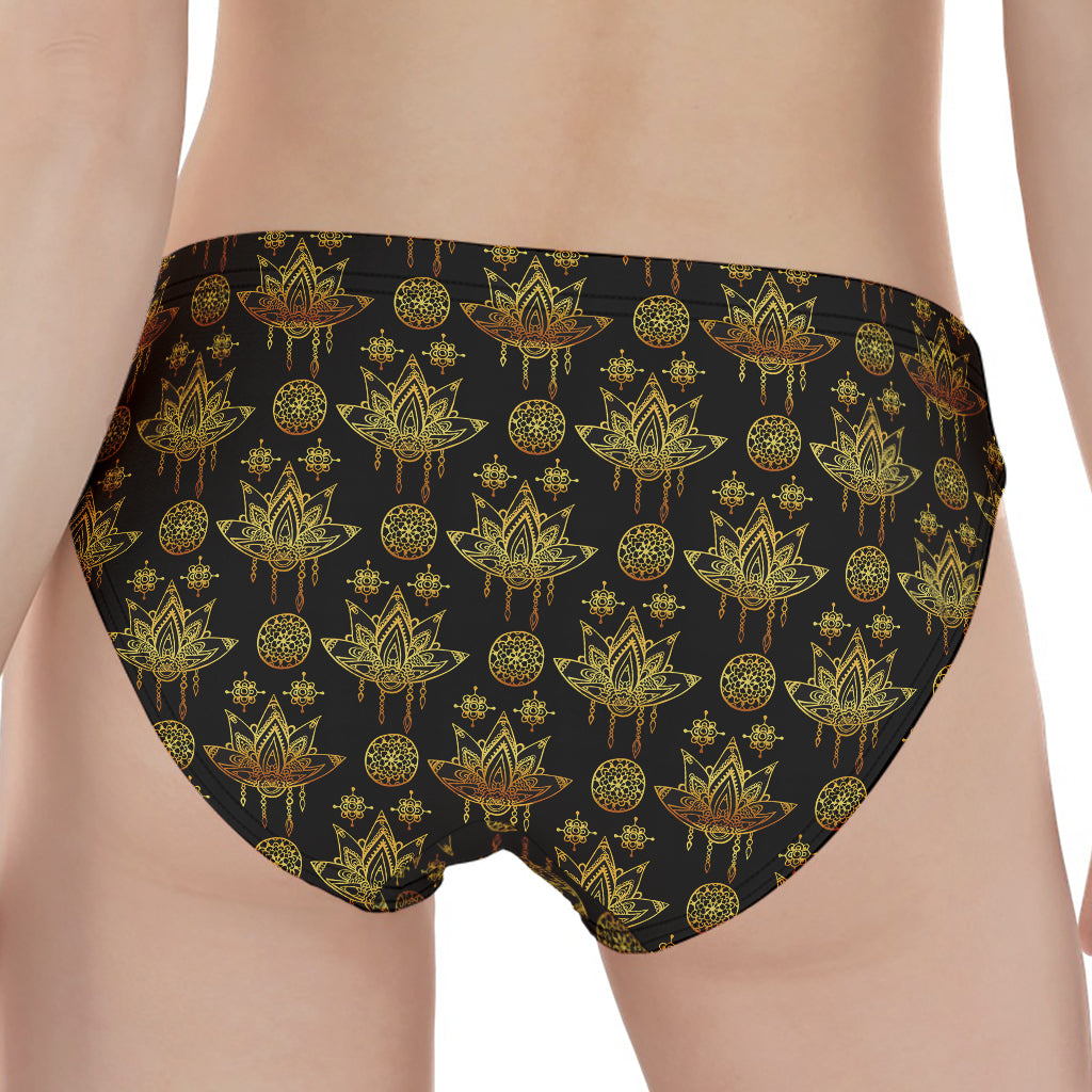 Black And Gold Lotus Flower Print Women's Panties