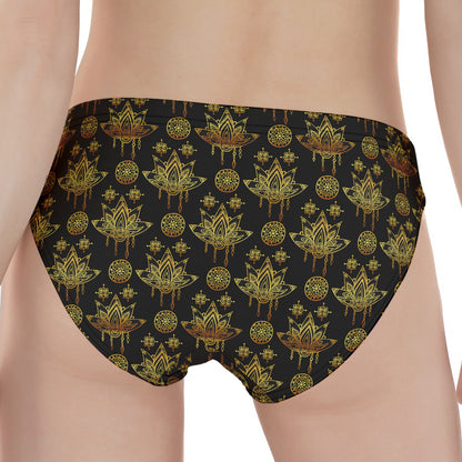Black And Gold Lotus Flower Print Women's Panties