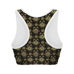 Black And Gold Lotus Flower Print Women's Sports Bra