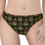 Black And Gold Lotus Flower Print Women's Thong