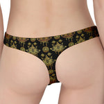Black And Gold Lotus Flower Print Women's Thong