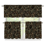 Black And Gold Lotus Pattern Print 3 Piece Kitchen Curtains