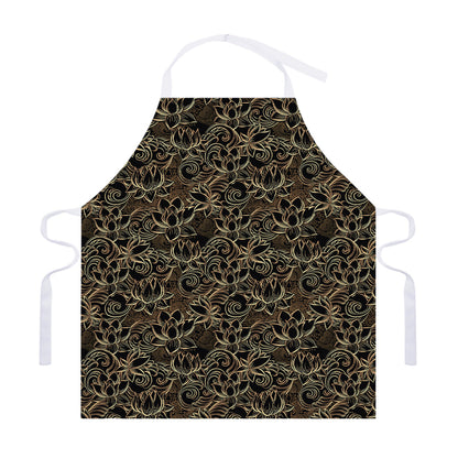Black And Gold Lotus Pattern Print Adjustable Apron