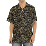 Black And Gold Lotus Pattern Print Aloha Shirt