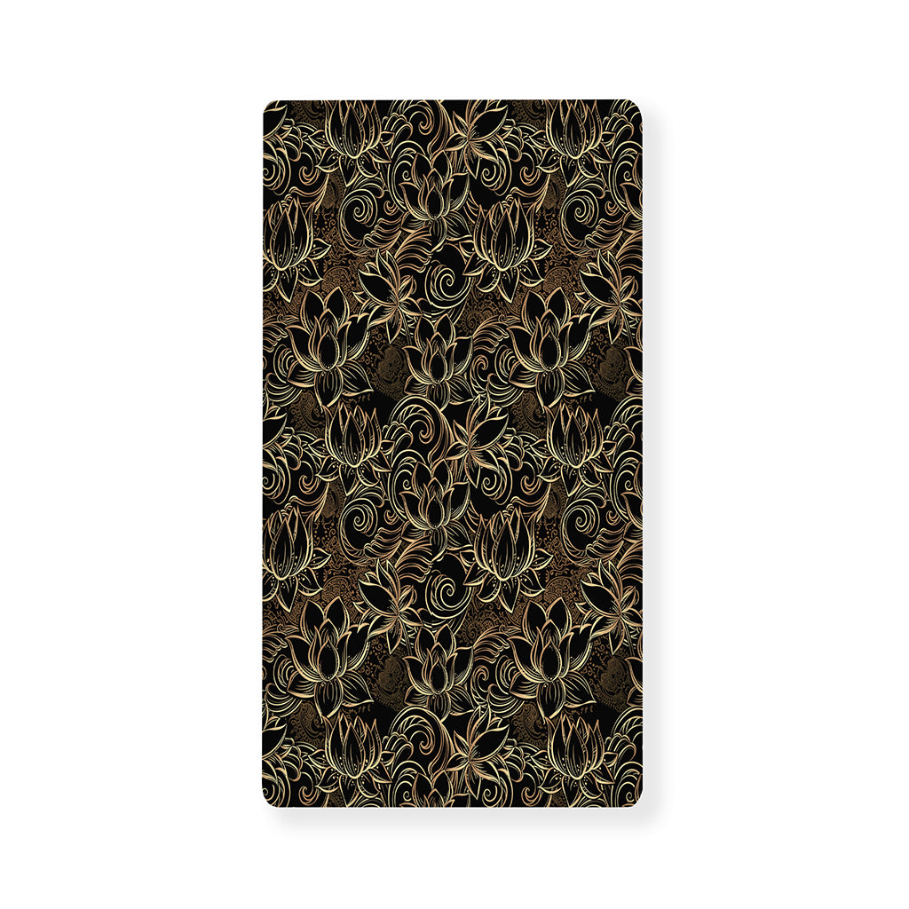 Black And Gold Lotus Pattern Print Baby Crib Sheet