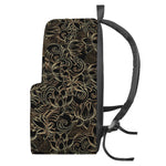 Black And Gold Lotus Pattern Print Backpack