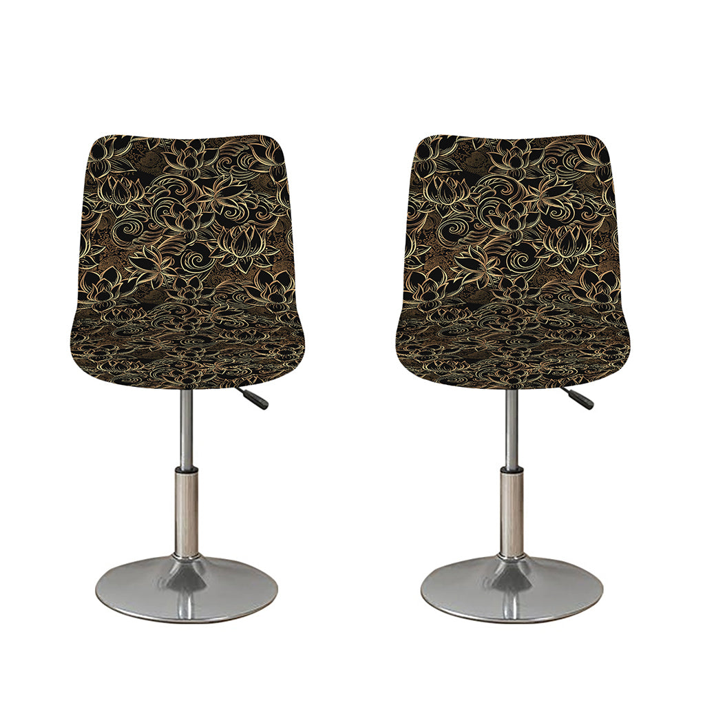 Black And Gold Lotus Pattern Print Bar Stool Covers