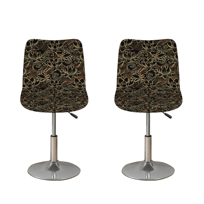 Black And Gold Lotus Pattern Print Bar Stool Covers